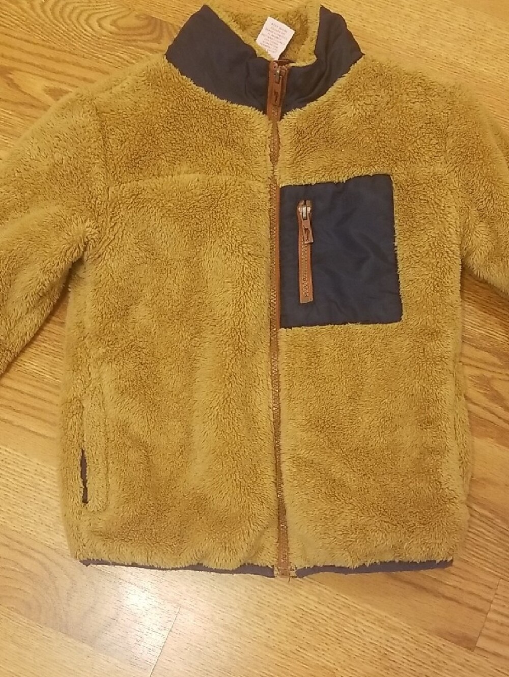 Tommy Bahama Kids Tan Plush Puffer Jacket with Dark Contrast Pocket - Picture 2 of 9